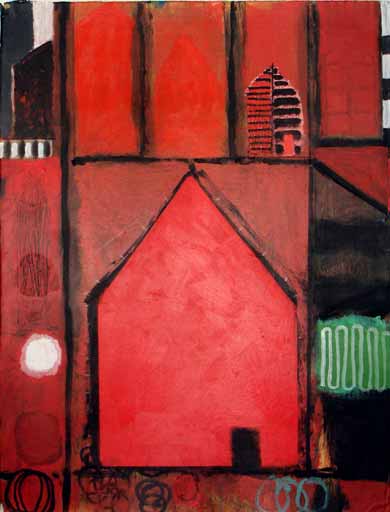The Red House - Acrylic on Paper - Image 30" x 22" - Paper 30" x 22"